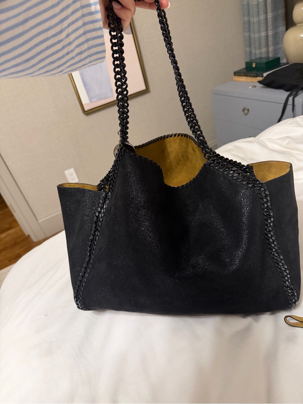 Black and mustard STELLA MCCARTNEY Falabella Tote with pouch and dust bag